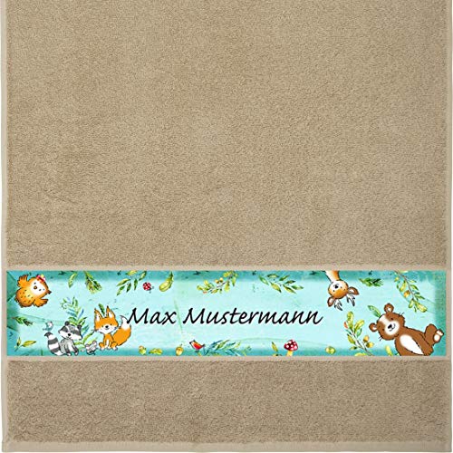 Manutextur Handtuch mit Namen - Motiv Kinder - Wald - viele Farben & Motive - personalisiert - beige - Größe 50x100 cm - persönliches Geschenk von Manutextur