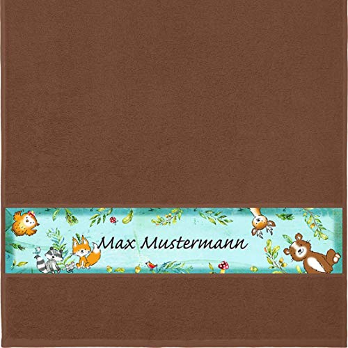 Manutextur Handtuch mit Namen - Motiv Kinder - Wald - viele Farben & Motive - personalisiert - braun - Größe 50x100 cm - persönliches Geschenk von Manutextur