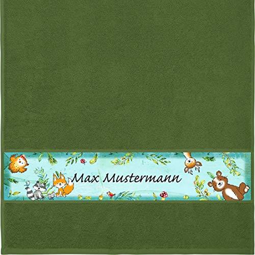 Manutextur Handtuch mit Namen - Motiv Kinder - Wald - viele Farben & Motive - personalisiert - dunkelgrün - Größe 50x100 cm - persönliches Geschenk von Manutextur