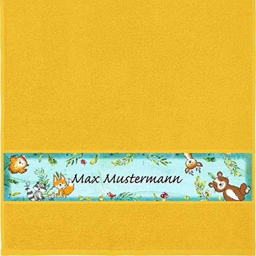 Manutextur Handtuch mit Namen - Motiv Kinder - Wald - viele Farben & Motive - personalisiert - gelb - Größe 50x100 cm - persönliches Geschenk von Manutextur