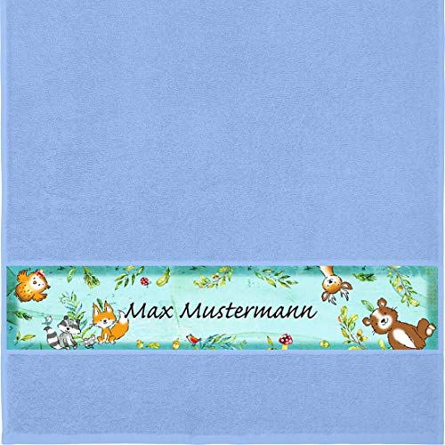 Manutextur Handtuch mit Namen - Motiv Kinder - Wald - viele Farben & Motive - personalisiert - hellblau - Größe 50x100 cm - persönliches Geschenk von Manutextur