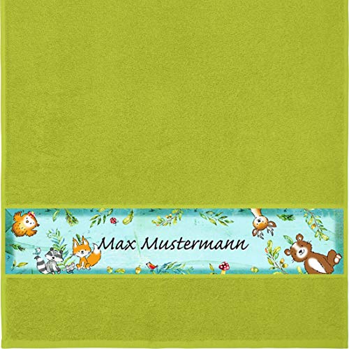 Manutextur Handtuch mit Namen - Motiv Kinder - Wald - viele Farben & Motive - personalisiert - hellgrün - Größe 50x100 cm - persönliches Geschenk von Manutextur