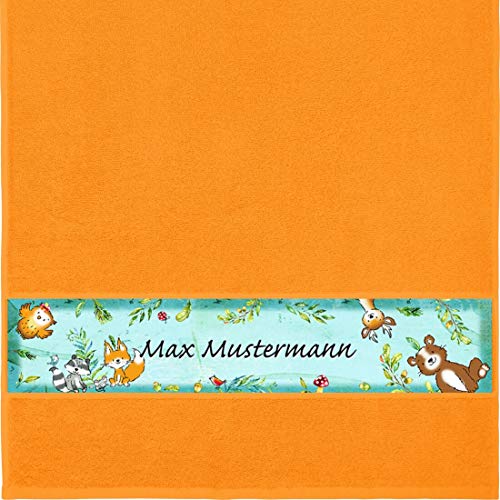 Manutextur Handtuch mit Namen - Motiv Kinder - Wald - viele Farben & Motive - personalisiert - orange - Größe 50x100 cm - persönliches Geschenk von Manutextur