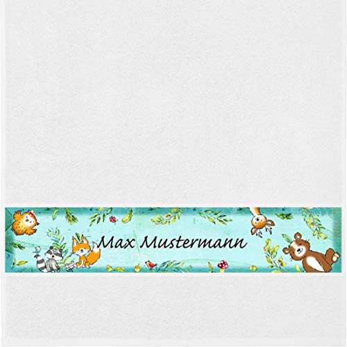 Manutextur Handtuch mit Namen - Motiv Kinder - Wald - viele Farben & Motive - personalisiert - weiß - Größe 50x100 cm - persönliches Geschenk von Manutextur