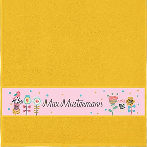 Manutextur Handtuch mit Namen - personalisiert - Motiv Blumen 1 - viele Farben & Motive - Dusch-Handtuch - gelb - Größe 50x100 cm - persönliches Geschenk mit Wunsch-Motiv und Wunsch-Name von Manutextur