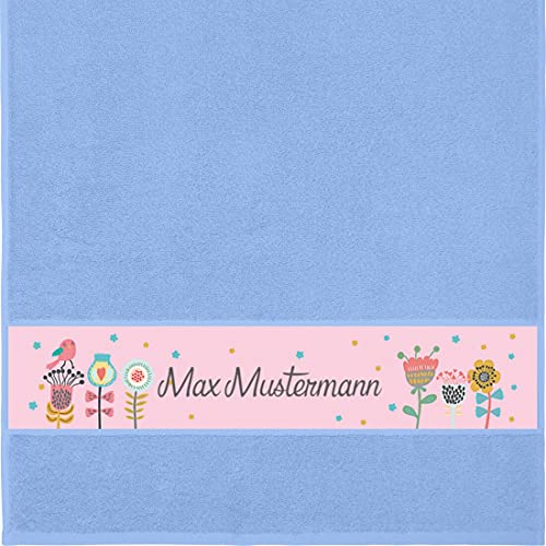 Manutextur Handtuch mit Namen - personalisiert - Motiv Blumen 1 - viele Farben & Motive - Dusch-Handtuch - hellblau - Größe 50x100 cm - persönliches Geschenk mit Wunsch-Motiv und Wunsch-Name von Manutextur