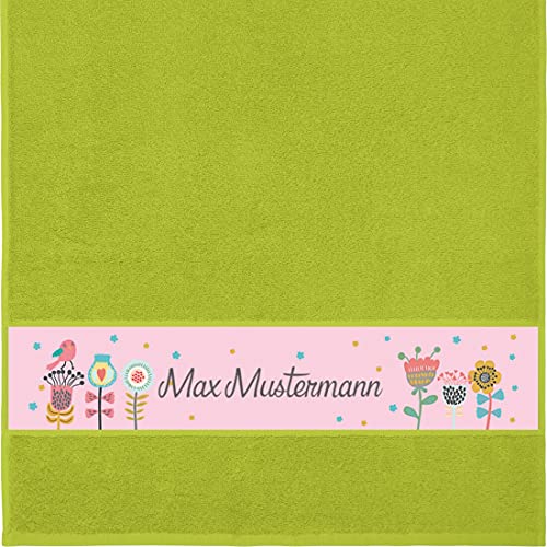 Manutextur Handtuch mit Namen - personalisiert - Motiv Blumen 1 - viele Farben & Motive - Dusch-Handtuch - hellgrün - Größe 50x100 cm - persönliches Geschenk mit Wunsch-Motiv und Wunsch-Name von Manutextur