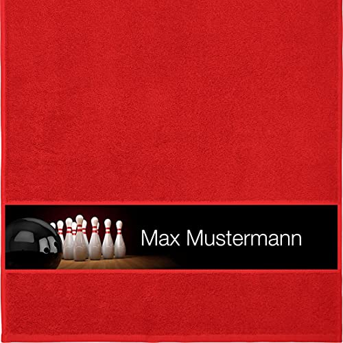 Manutextur Handtuch mit Namen - personalisiert - Motiv Bowling - viele Farben & Motive - Dusch-Handtuch - rot - Größe 50x100 cm - persönliches Geschenk mit Wunsch-Motiv und Wunsch-Name von Manutextur