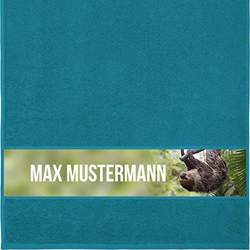 Manutextur Handtuch mit Namen - personalisiert - Motiv Faultier - viele Farben & Motive - Dusch-Handtuch - Petrol - Größe 50x100 cm - persönliches Geschenk mit Wunsch-Motiv und Wunsch-Name von Manutextur