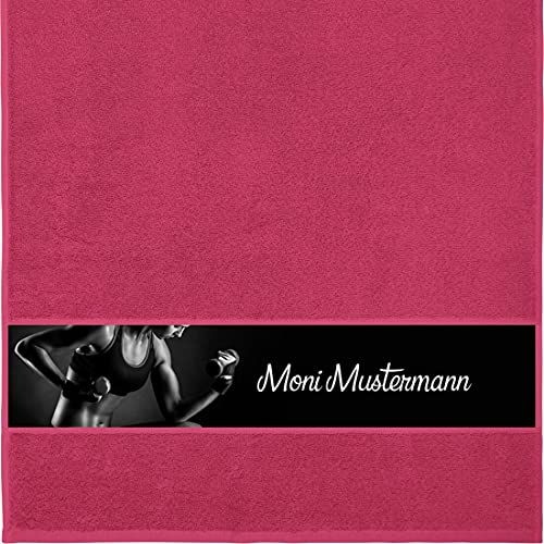 Manutextur Handtuch mit Namen - personalisiert - Motiv Fitness 2 - viele Farben & Motive - Dusch-Handtuch - Fuchsia - Größe 50x100 cm - persönliches Geschenk mit Wunsch-Motiv und Wunsch-Name von Manutextur
