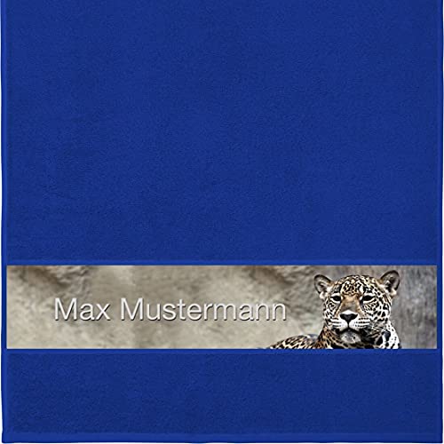 Manutextur Handtuch mit Namen - personalisiert - Motiv Leopard - viele Farben & Motive - Dusch-Handtuch - Royalblau - Größe 50x100 cm - persönliches Geschenk mit Wunsch-Motiv und Wunsch-Name von Manutextur