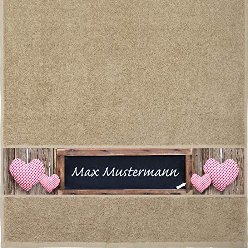 Manutextur Handtuch mit Namen - personalisiert - Motiv Liebe - Tafel - viele Farben & Motive - Dusch-Handtuch - beige - Größe 50x100 cm - persönliches Geschenk mit Wunsch-Motiv und Wunsch-Name von Manutextur