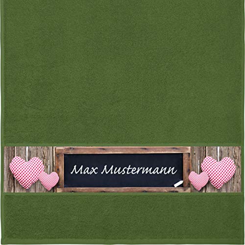 Manutextur Handtuch mit Namen - personalisiert - Motiv Liebe - Tafel - viele Farben & Motive - Dusch-Handtuch - dunkelgrün - Größe 50x100 cm - persönliches Geschenk mit Wunsch-Motiv und Wunsch-Name von Manutextur