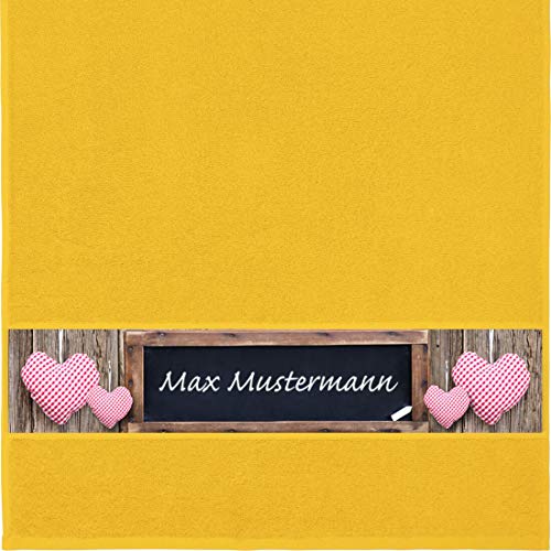 Manutextur Handtuch mit Namen - personalisiert - Motiv Liebe - Tafel - viele Farben & Motive - Dusch-Handtuch - gelb - Größe 50x100 cm - persönliches Geschenk mit Wunsch-Motiv und Wunsch-Name von Manutextur