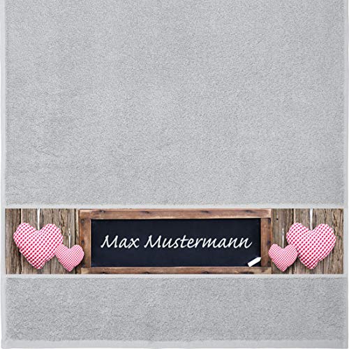 Manutextur Handtuch mit Namen - personalisiert - Motiv Liebe - Tafel - viele Farben & Motive - Dusch-Handtuch - hellgrau - Größe 50x100 cm - persönliches Geschenk mit Wunsch-Motiv und Wunsch-Name von Manutextur