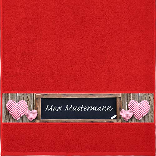 Manutextur Handtuch mit Namen - personalisiert - Motiv Liebe - Tafel - viele Farben & Motive - Dusch-Handtuch - rot - Größe 50x100 cm - persönliches Geschenk mit Wunsch-Motiv und Wunsch-Name von Manutextur