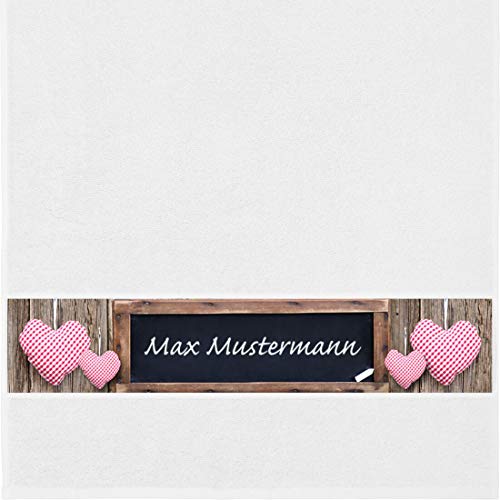 Manutextur Handtuch mit Namen - personalisiert - Motiv Liebe - Tafel - viele Farben & Motive - Dusch-Handtuch - weiß - Größe 50x100 cm - persönliches Geschenk mit Wunsch-Motiv und Wunsch-Name von Manutextur