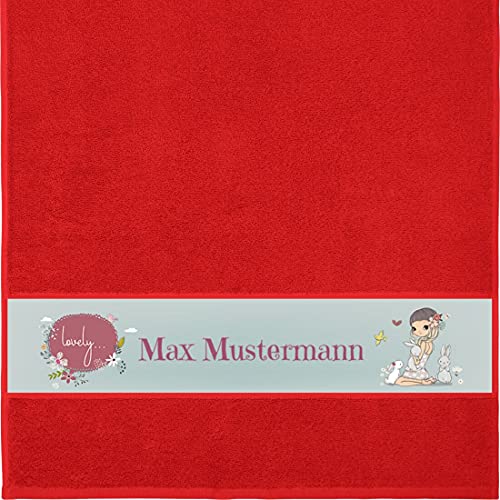 Manutextur Handtuch mit Namen - personalisiert - Motiv Mädchen 1 - viele Farben & Motive - Dusch-Handtuch - rot - Größe 50x100 cm - persönliches Geschenk mit Wunsch-Motiv und Wunsch-Name von Manutextur