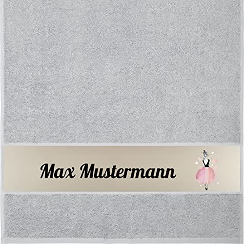 Manutextur Handtuch mit Namen - personalisiert - Motiv Mädchen 3 - viele Farben & Motive - Dusch-Handtuch - hellgrau - Größe 50x100 cm - persönliches Geschenk mit Wunsch-Motiv und Wunsch-Name von Manutextur