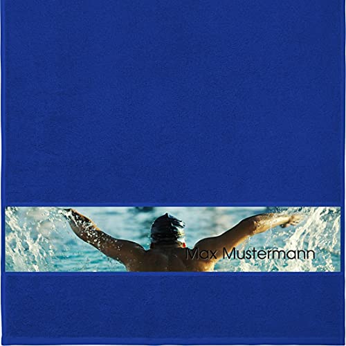 Manutextur Handtuch mit Namen - personalisiert - Motiv Schwimmen - viele Farben & Motive - Dusch-Handtuch - Royalblau - Größe 50x100 cm - persönliches Geschenk mit Wunsch-Motiv und Wunsch-Name von Manutextur
