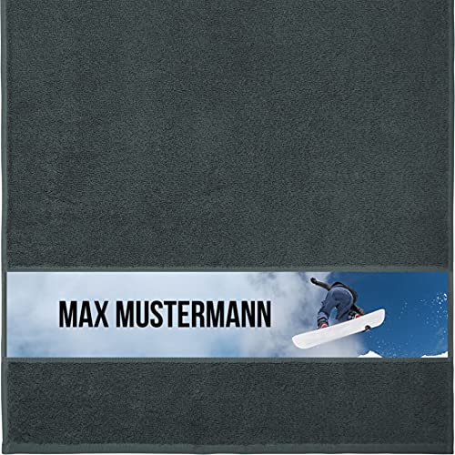 Manutextur Handtuch Mit Namen - Personalisiert - Snowboard-Motiv - Viele Farben - Dusch-Handtuch - Anthrazit - 50x100 cm - Persönliches Geschenk Mit Wunsch-Motiv und Wunsch-Name von Manutextur
