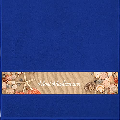 Manutextur Handtuch mit Namen - personalisiert - Motiv Strand 1 - viele Farben & Motive - Dusch-Handtuch - Royalblau - Größe 50x100 cm - persönliches Geschenk mit Wunsch-Motiv und Wunsch-Name von Manutextur