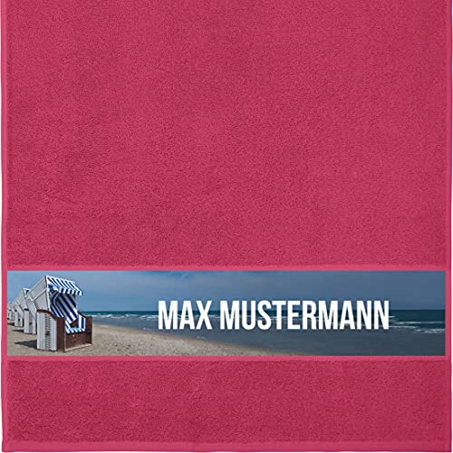 Manutextur Handtuch mit Namen - personalisiert - Motiv Strandkorb - viele Farben & Motive - Dusch-Handtuch - Fuchsia - Größe 50x100 cm - persönliches Geschenk mit Wunsch-Motiv und Wunsch-Name von Manutextur