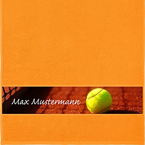 Manutextur Handtuch mit Namen - personalisiert - Motiv Tennis - viele Farben & Motive - Dusch-Handtuch - orange - Größe 50x100 cm - persönliches Geschenk mit Wunsch-Motiv und Wunsch-Name von Manutextur