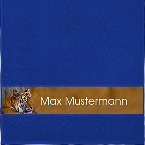 Manutextur Handtuch mit Namen - personalisiert - Motiv Tiger - viele Farben & Motive - Dusch-Handtuch - Royalblau - Größe 50x100 cm - persönliches Geschenk mit Wunsch-Motiv und Wunsch-Name von Manutextur