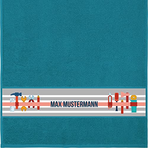 Manutextur Handtuch mit Namen - personalisiert - Motiv Werkzeug - viele Farben & Motive - Dusch-Handtuch - Petrol - Größe 50x100 cm - persönliches Geschenk mit Wunsch-Motiv und Wunsch-Name von Manutextur