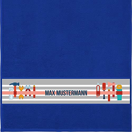 Manutextur Handtuch mit Namen - personalisiert - Motiv Werkzeug - viele Farben & Motive - Dusch-Handtuch - Royalblau - Größe 50x100 cm - persönliches Geschenk mit Wunsch-Motiv und Wunsch-Name von Manutextur