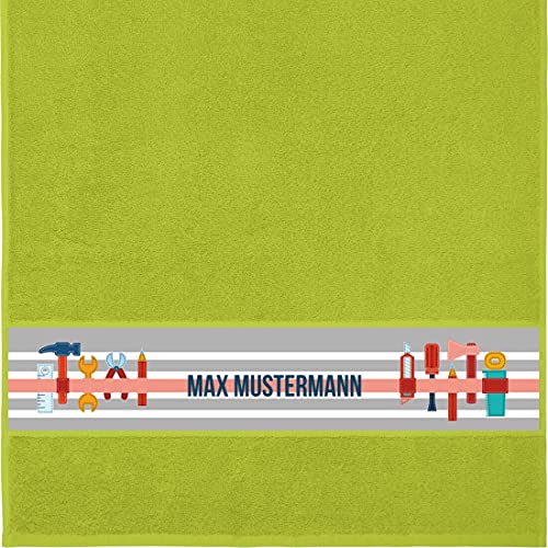 Manutextur Handtuch mit Namen - personalisiert - Motiv Werkzeug - viele Farben & Motive - Dusch-Handtuch - hellgrün - Größe 50x100 cm - persönliches Geschenk mit Wunsch-Motiv und Wunsch-Name von Manutextur