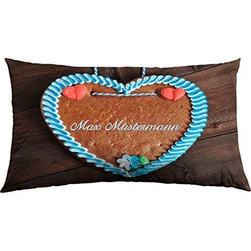 Manutextur Kissen mit Namen - Motiv Lebkuchenherz - viele Motive - Kissenhülle inklusive Füllung - Größe 30x50 cm - personalisiert - persönliches Geschenk mit Wunsch-Motiv und Wunsch-Name von Manutextur