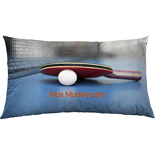 Manutextur Kissen mit Namen - Motiv Tischtennis - viele Motive - Kissenhülle inklusive Füllung - Größe 30x50 cm - personalisiert - persönliches Geschenk mit Wunsch-Motiv und Wunsch-Name von Manutextur