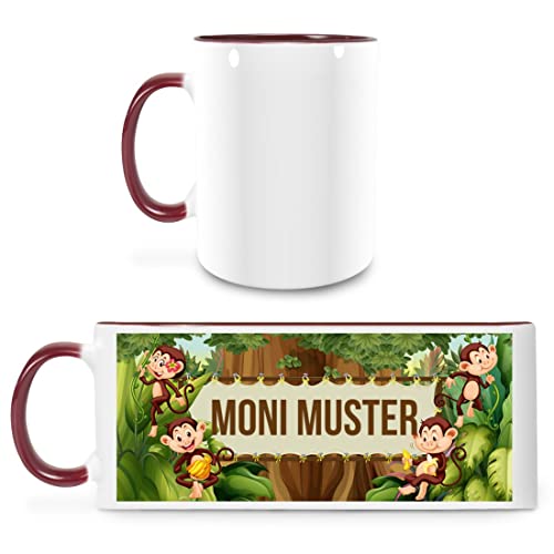 Manutextur Tasse mit Namen - personalisiert - Motiv Affen - viele Farben & Motive - weiß/Marone - persönliches Geschenk mit Wunsch-Motiv und Wunsch-Name von Manutextur