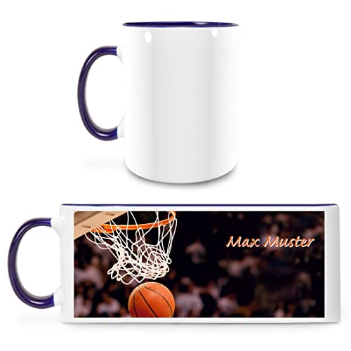 Manutextur Tasse mit Namen - personalisiert - Motiv Basketball - viele Farben & Motive - weiß/dunkelblau - persönliches Geschenk mit Wunsch-Motiv und Wunsch-Name von Manutextur
