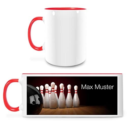 Manutextur Tasse mit Namen - personalisiert - Motiv Bowling - viele Farben & Motive - weiß/rot - persönliches Geschenk mit Wunsch-Motiv und Wunsch-Name von Manutextur