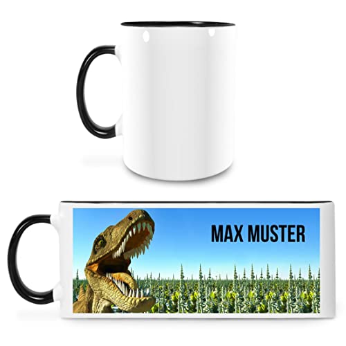 Manutextur Tasse mit Namen - personalisiert - Motiv Dinosaurier 01 - viele Farben & Motive - weiß/schwarz - persönliches Geschenk mit Wunsch-Motiv und Wunsch-Name von Manutextur