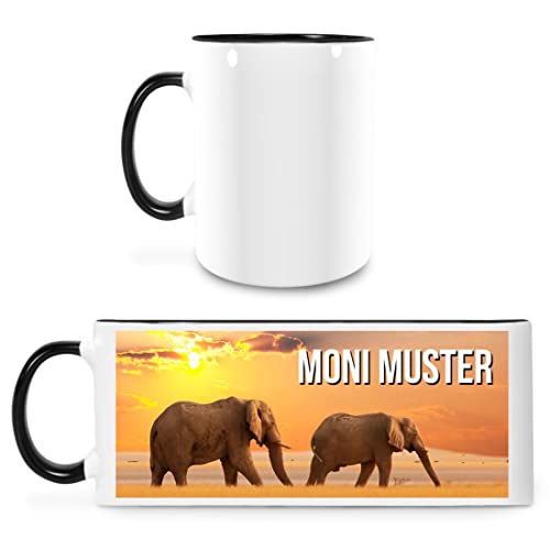 Manutextur Tasse mit Namen - personalisiert - Motiv Elefant - viele Farben & Motive - weiß/schwarz - persönliches Geschenk mit Wunsch-Motiv und Wunsch-Name von Manutextur