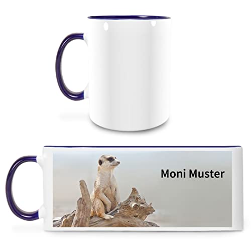 Manutextur Tasse mit Namen - personalisiert - Motiv Erdmännchen - viele Farben & Motive - weiß/dunkelblau - persönliches Geschenk mit Wunsch-Motiv und Wunsch-Name von Manutextur