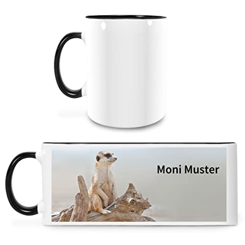 Manutextur Tasse mit Namen - personalisiert - Motiv Erdmännchen - viele Farben & Motive - weiß/schwarz - persönliches Geschenk mit Wunsch-Motiv und Wunsch-Name von Manutextur