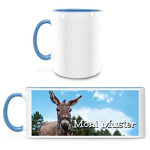 Manutextur Tasse mit Namen - personalisiert - Motiv Esel - viele Farben & Motive - weiß/hellblau - persönliches Geschenk mit Wunsch-Motiv und Wunsch-Name von Manutextur