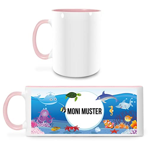 Manutextur Tasse mit Namen - personalisiert - Motiv Fische - viele Farben & Motive - weiß/rosa - persönliches Geschenk mit Wunsch-Motiv und Wunsch-Name von Manutextur
