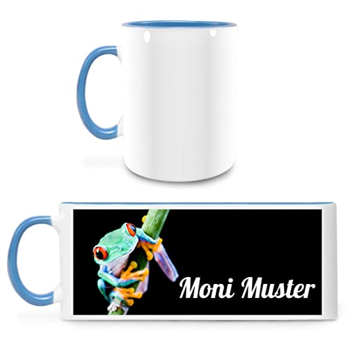 Manutextur Tasse mit Namen - personalisiert - Motiv Frosch 01 - viele Farben & Motive - weiß/hellblau - persönliches Geschenk mit Wunsch-Motiv und Wunsch-Name von Manutextur