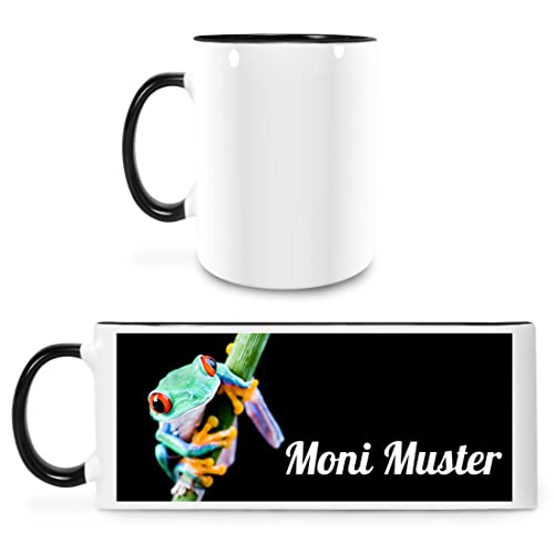 Manutextur Tasse mit Namen - personalisiert - Motiv Frosch 01 - viele Farben & Motive - weiß/schwarz - persönliches Geschenk mit Wunsch-Motiv und Wunsch-Name von Manutextur