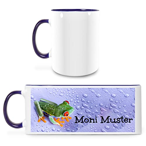 Manutextur Tasse mit Namen - personalisiert - Motiv Frosch 02 - viele Farben & Motive - weiß/dunkelblau - persönliches Geschenk mit Wunsch-Motiv und Wunsch-Name von Manutextur