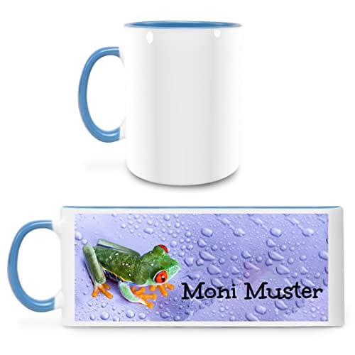 Manutextur Tasse mit Namen - personalisiert - Motiv Frosch 02 - viele Farben & Motive - weiß/hellblau - persönliches Geschenk mit Wunsch-Motiv und Wunsch-Name von Manutextur