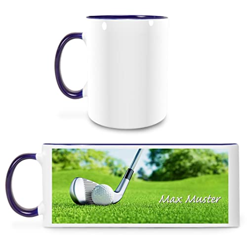 Manutextur Tasse mit Namen - personalisiert - Motiv Golf - viele Farben & Motive - weiß/dunkelblau - persönliches Geschenk mit Wunsch-Motiv und Wunsch-Name von Manutextur