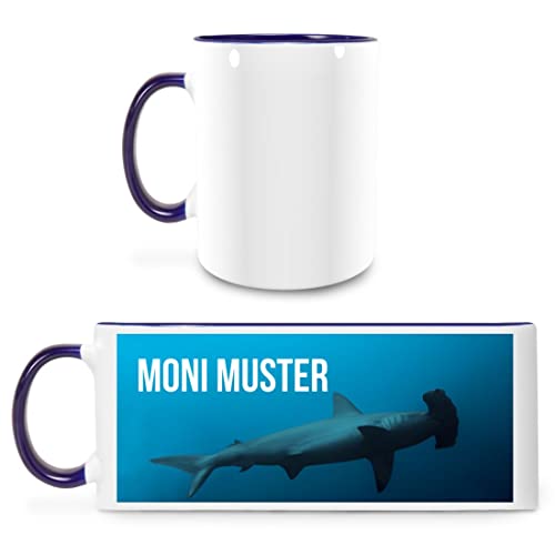 Manutextur Tasse mit Namen - personalisiert - Motiv Hammerhai - viele Farben & Motive - weiß/dunkelblau - persönliches Geschenk mit Wunsch-Motiv und Wunsch-Name von Manutextur