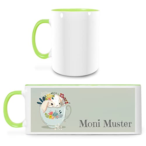 Manutextur Tasse mit Namen - personalisiert - Motiv Hase 02 - viele Farben & Motive - weiß/hellgrün - persönliches Geschenk mit Wunsch-Motiv und Wunsch-Name von Manutextur